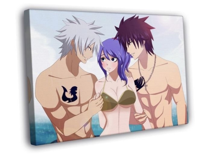 Fairy Tail Gray Juvia Lyon Hot Anime Manga Art  20x16 inch FRAMED CANVAS WALL PRINT