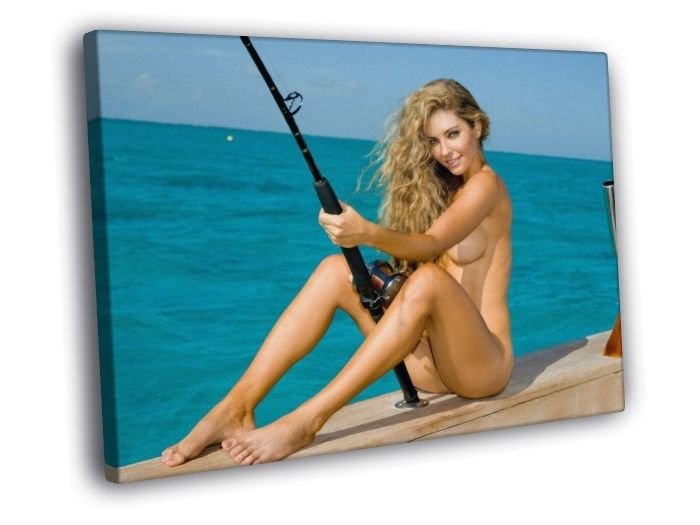 Shawn Dillon Hot Nude Model Naked Fishing  20x16 inch FRAMED CANVAS WALL PRINT