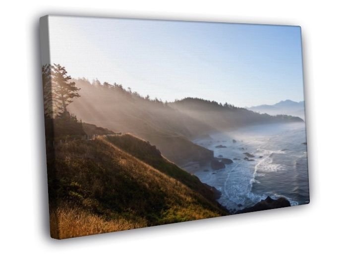 Hills Forest Waves Sea Beautiful Nature  20x16 inch FRAMED CANVAS WALL PRINT