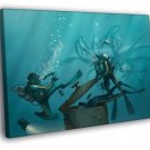 Sea Monster Underwater Diver Fantasy Cryptid WALL  20x16 inch FRAMED CANVAS PRINT