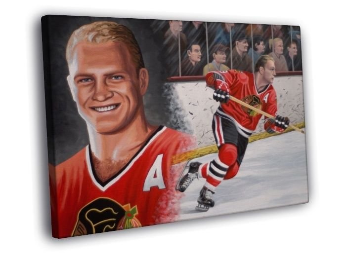 Bobby Hull Chicago Blackhawks Painting Retro WALL  20x16 inch FRAMED CANVAS PRINT