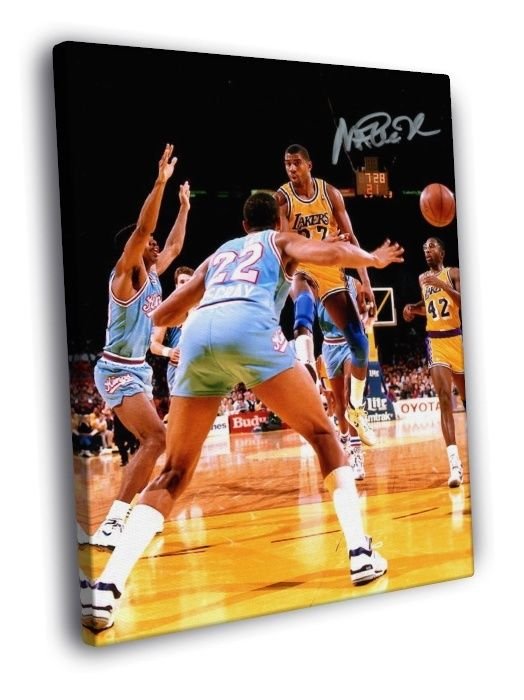 Magic Johnson Pass Signature Lakers Vintage WALL  20x16 inch FRAMED CANVAS PRINT