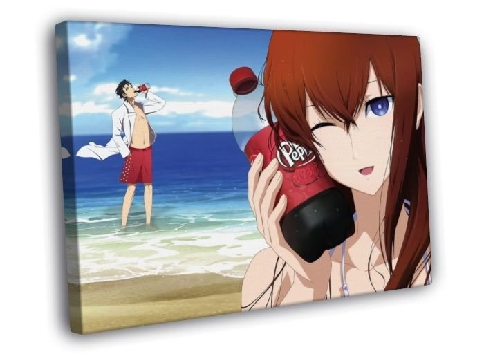 Steins Gate Makise Kurisu Okabe Anime Manga  20x16 inch FRAMED CANVAS WALL PRINT