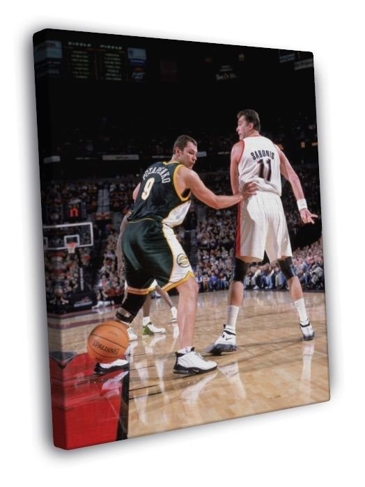 Arvydas Sabonis No Look Pass Portland Trail Blazers WALL  20x16 inch FRAMED CANVAS PRINT