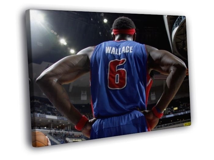Big Ben Wallace Back Jersey Detroit Pistons WALL  20x16 inch FRAMED CANVAS PRINT