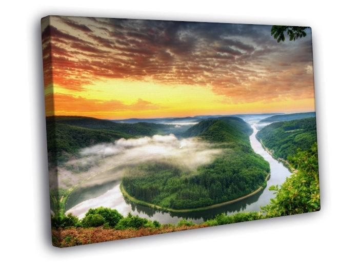 Landscape Sunset River Valley Beautiful Nature  20x16 inch FRAMED CANVAS WALL PRINT