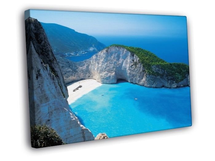 Tropical Paradise Bay Cove Sea Sky Beautiful  20x16 inch FRAMED CANVAS WALL PRINT
