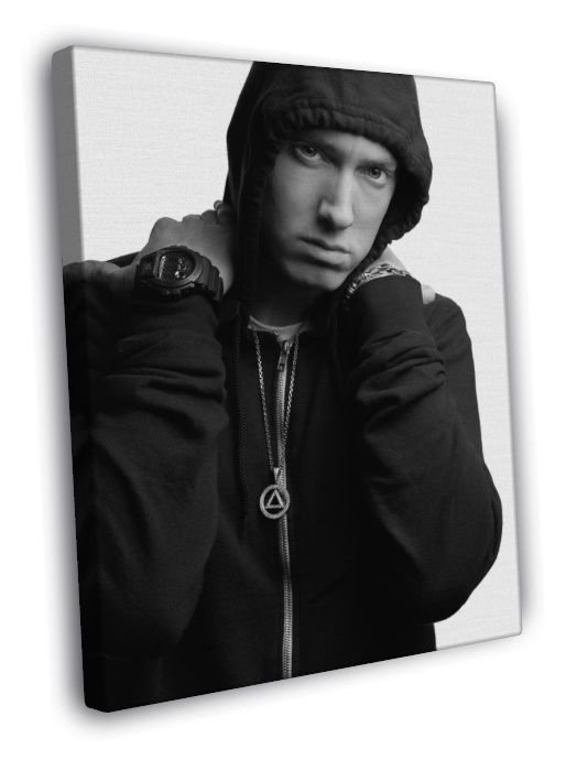 Eminem 2014 Marshall Mathers BW Rapper Hip-Hop Rap WALL  20x16 inch FRAMED CANVAS PRINT
