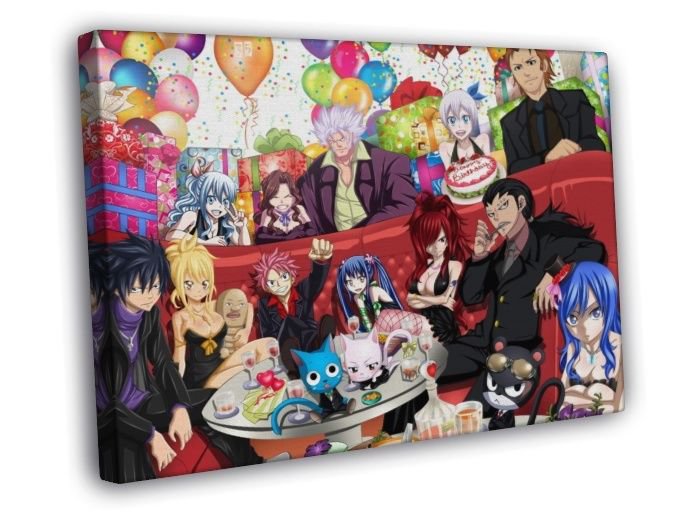 Fairy Tail Characters Scarlet Natsu Loxar Redfox Anime WALL  20x16 inch FRAMED CANVAS PRINT