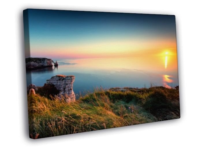 Sunset Shore Cliffs Sea Beautiful Nature  20x16 inch FRAMED CANVAS WALL PRINT