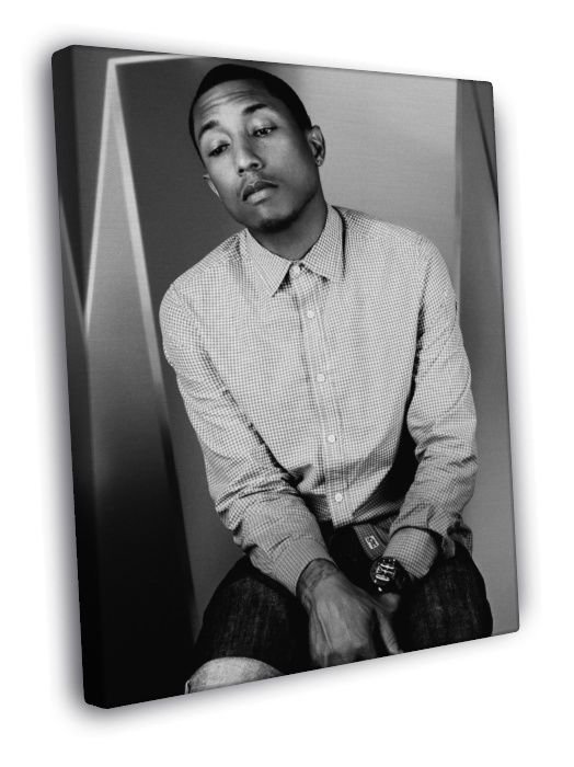Pharrell Williams Amazing BW Portrait Shirt Handsome WALL  20x16 inch FRAMED CANVAS PRINT