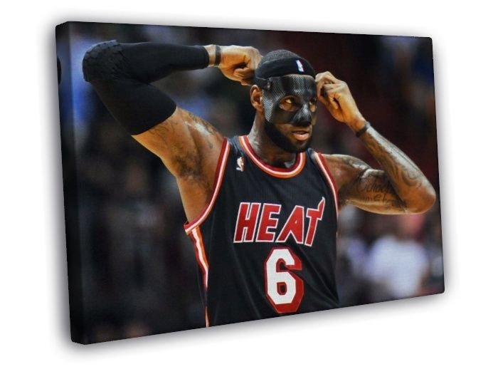 LeBron James King Black Mask Miami Heat Basketball WALL  20x16 inch FRAMED CANVAS PRINT