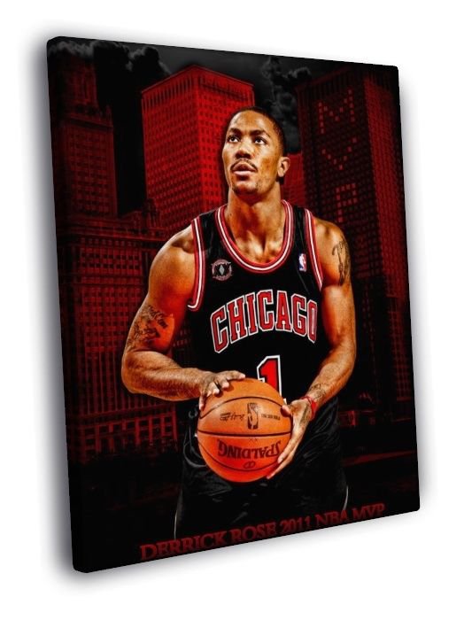 Derrick Rose Chicago Bulls MVP Art Basketball  20x16 inch FRAMED CANVAS WALL PRINT