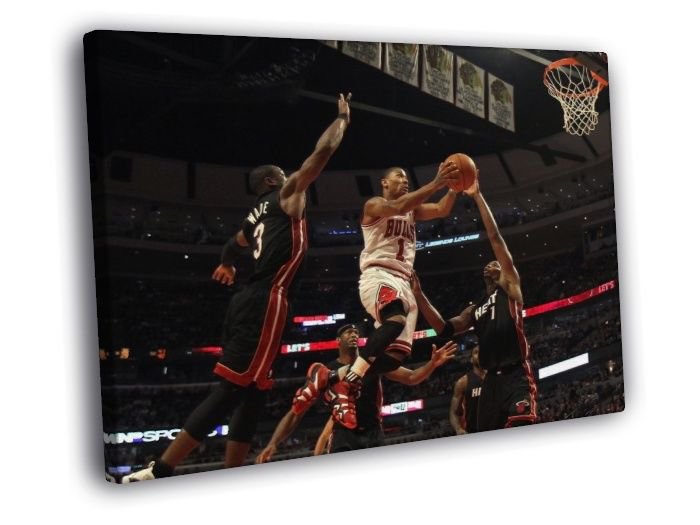 Derrick Rose Layup Chicago Bulls Basketball  20x16 inch FRAMED CANVAS WALL PRINT