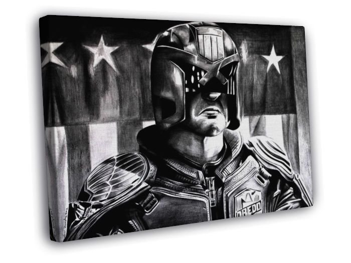 Dredd Art Drawing Flag Karl Urban 2012 Movie  20x16 inch FRAMED CANVAS WALL PRINT