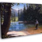 Fishing Rod Forrest Fisherman Beautiful Painting  20x16 inch FRAMED CANVAS WALL PRINT