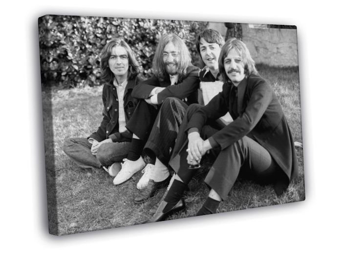 Awesome Rare BW John Lennon Paul McCartney  20x16 inch FRAMED CANVAS WALL PRINT