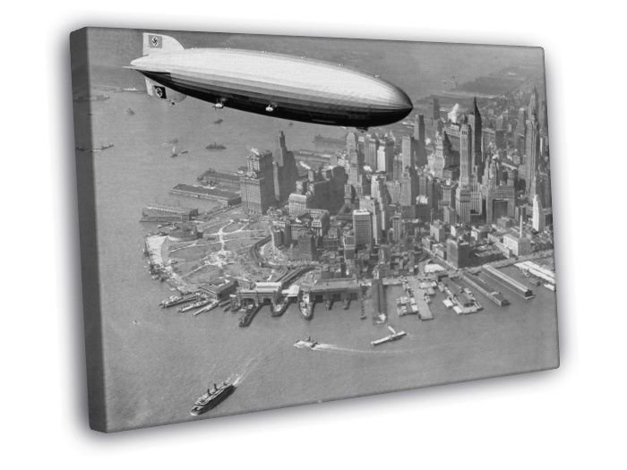 Hindenburg Airship Manhattan NYC New York City Retro  20x16 inch FRAMED CANVAS WALL PRINT