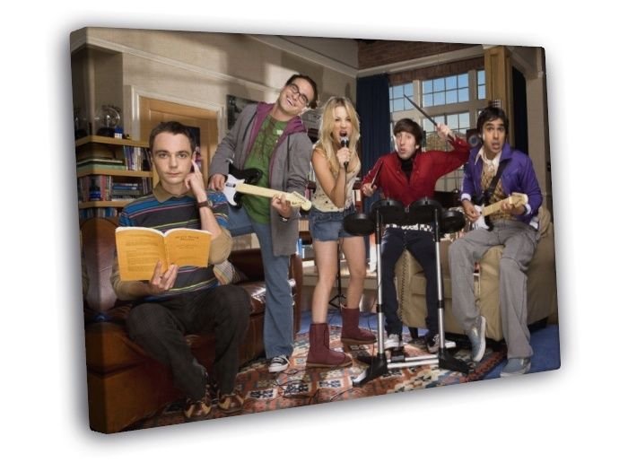 The Big Bang Theory Characters Guitars TBBT TV Series WALL  20x16 inch FRAMED CANVAS PRINT