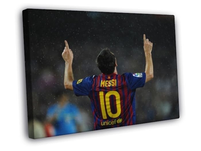 Lionel Messi Back Rain Barcelona Argentina  20x16 inch FRAMED CANVAS WALL PRINT