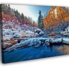 Winter River Snow Ice Cliffs Forest Beautiful WALL  20x16 inch FRAMED CANVAS PRINT