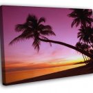 Tropical Paradise Sunset Palm Tree Beach Sea Beautiful  20x16 inch FRAMED CANVAS WALL PRINT