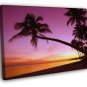 Tropical Paradise Sunset Palm Tree Beach Sea Beautiful 20x16 inch FRAMED CANVAS WALL PRINT