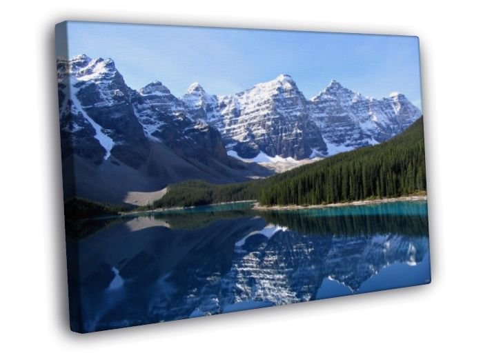 Mountains Cliffs Lake Canada Beautiful Nature  20x16 inch FRAMED CANVAS WALL PRINT