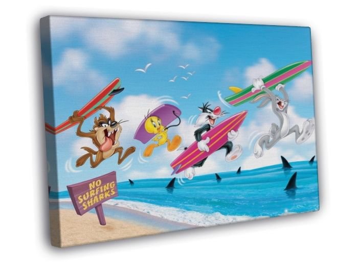 Taz Bugs Bunny Tweety Bird Sylvester Looney Tunes  20x16 inch FRAMED CANVAS WALL PRINT