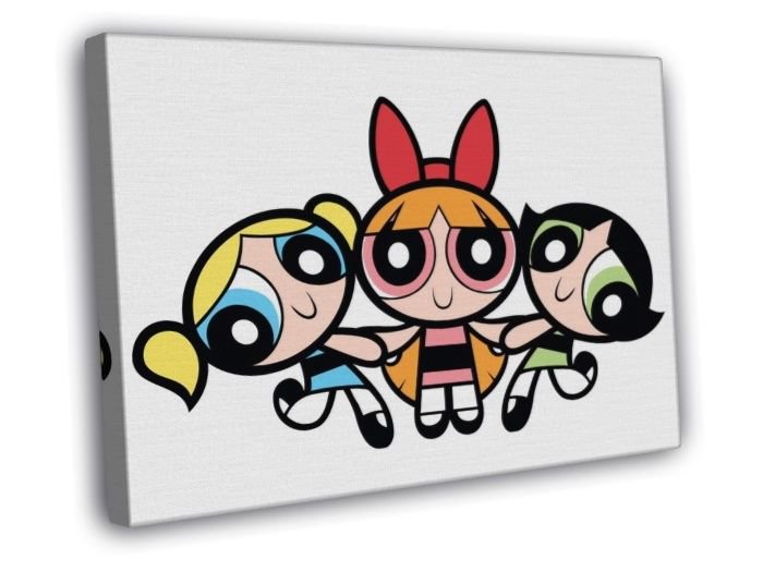The Powerpuff Girls Three Characters Cute Cartoon Art  20x16 inch FRAMED CANVAS WALL PRINT