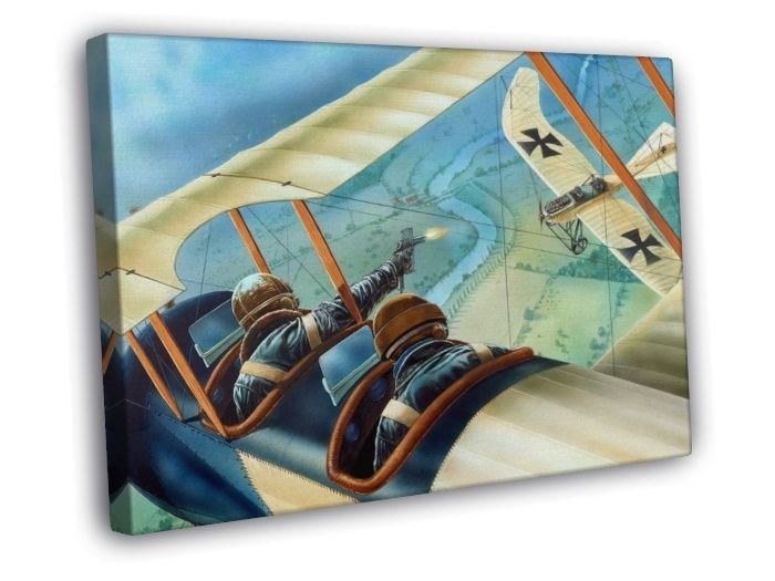 WW1 Biplane Dogfight Air Forces World War I Military  20x16 inch FRAMED CANVAS WALL PRINT