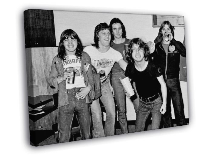 AC DC Rare Malcolm Angus Young Retro Hard Rock  20x16 inch FRAMED CANVAS WALL PRINT