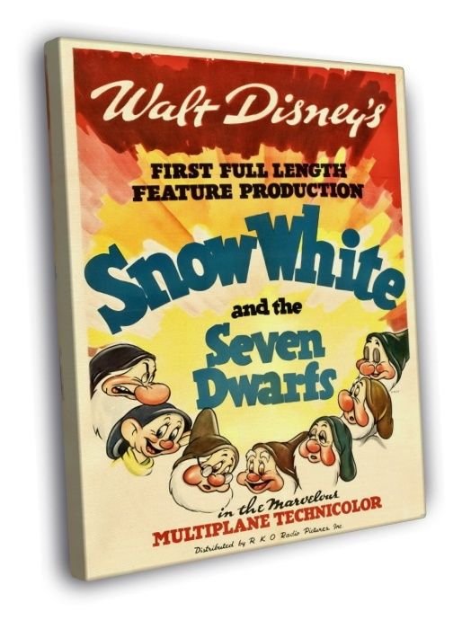 Snow White And The Seven Dwarfs Retro Movie  20x16 inch FRAMED CANVAS WALL PRINT
