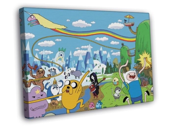 Adventure Time Cartoon All Characters Cool Art WALL  20x16 inch FRAMED CANVAS PRINT