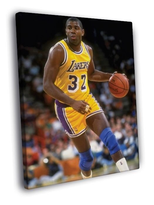 Magic Johnson Los Angeles Lakers Retro WALL  20x16 inch FRAMED CANVAS PRINT