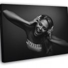 Beautiful Hot Singing Girl Headphones Music BW  20x16 inch FRAMED CANVAS WALL PRINT
