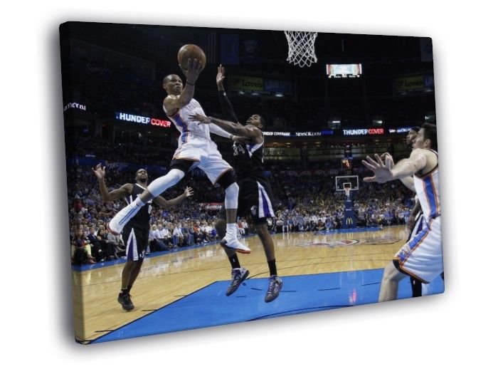 Russell Westbrook Layup OKC Thunder Sport  20x16 inch FRAMED CANVAS WALL PRINT