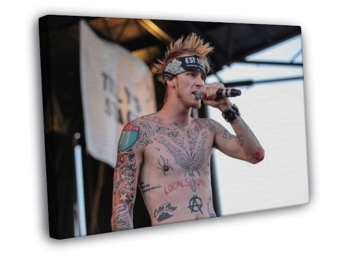 Machine Gun Kelly MGK Live Concert Rapper Hip-Hop Rap  20x16 inch FRAMED CANVAS WALL PRINT