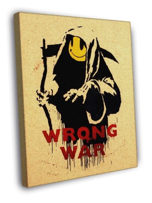 Banksy Wrong War Death Smilie Graffiti Street  20x16 inch FRAMED CANVAS WALL PRINT