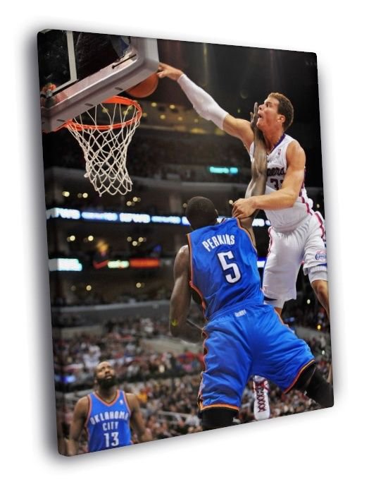 Blake Griffin Posterizes Kendrick Perkins Dunk  20x16 inch FRAMED CANVAS WALL PRINT