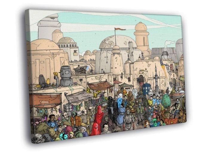 Characters Part1 Mos Eisley Tatooine Star Wars  20x16 inch FRAMED CANVAS WALL PRINT