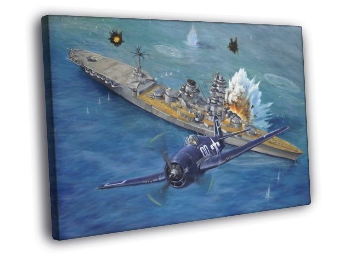 Grumman F6F Hellcat Aircraft WW2 Military Painting  20x16 inch FRAMED CANVAS WALL PRINT