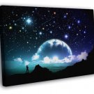 Amazing Night Stars Planet Moon Beautiful Art  20x16 inch FRAMED CANVAS WALL PRINT