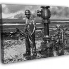 Canadian Firefighters Kuwait Iraq Gulf War 1991 BW  20x16 inch FRAMED CANVAS WALL PRINT
