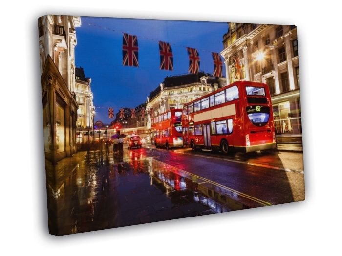 London Red Double-Decker Bus England Great Britain  20x16 inch FRAMED CANVAS WALL PRINT