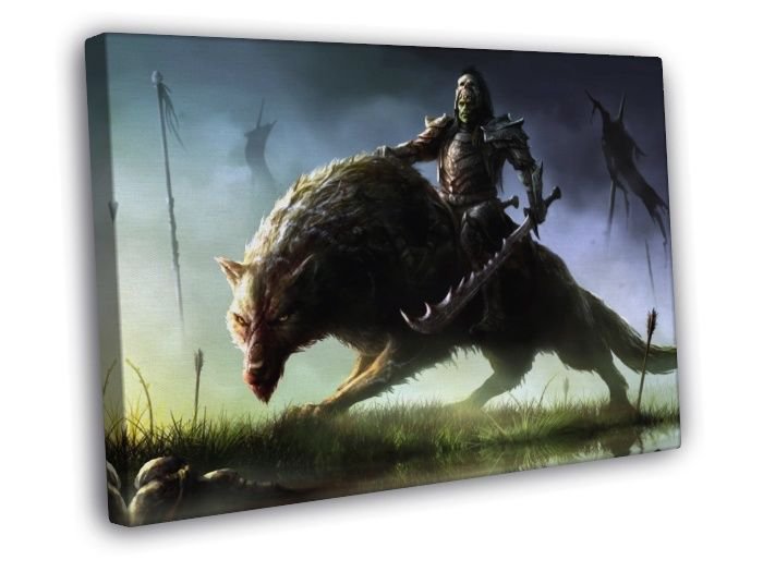 Orc Rider Warg Awesome Dark Fantasy Painting Art  20x16 inch FRAMED CANVAS WALL PRINT
