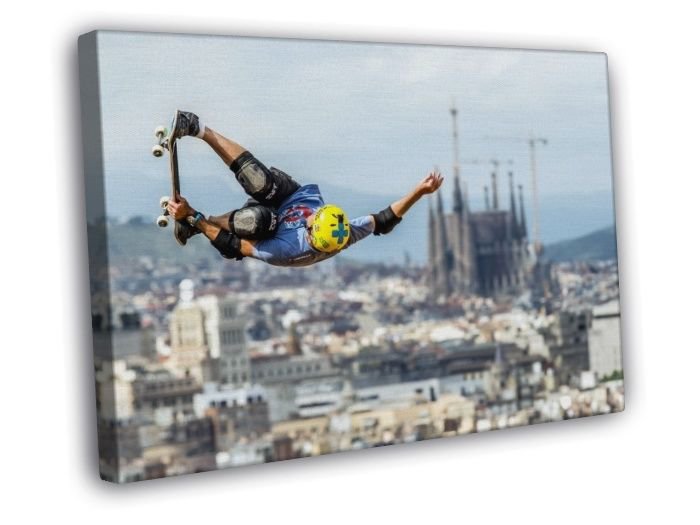 Awesome Skater Jump Air Extreme Skateboard City  20x16 inch FRAMED CANVAS WALL PRINT