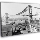 Manhattan Bridge Construction 1909 Retro Old  20x16 inch FRAMED CANVAS WALL PRINT