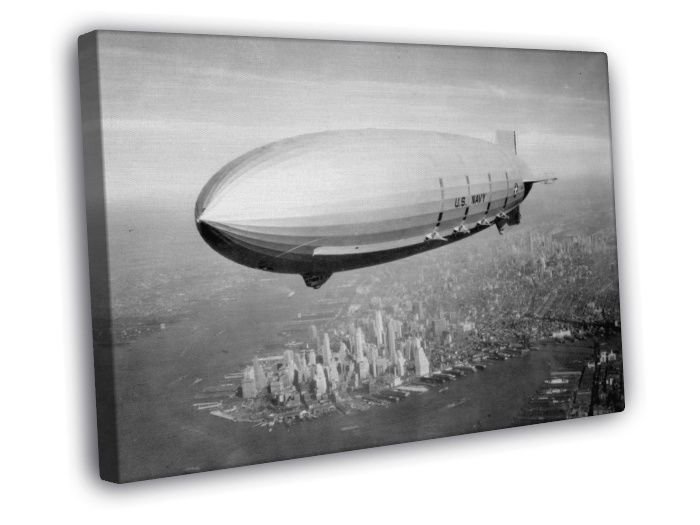 USS Macon Airship Manhattan NYC New York City Retro  20x16 inch FRAMED CANVAS WALL PRINT