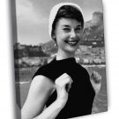 Audrey Hepburn Actress Smile Beautiful Retro BW  20x16 inch FRAMED CANVAS WALL PRINT